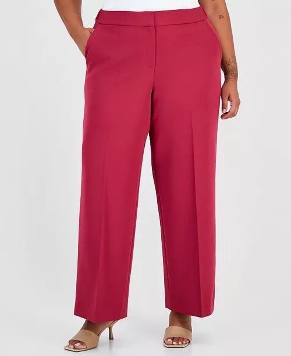 Tahari Red Mid-rise Fly Front Wide Leg Pants